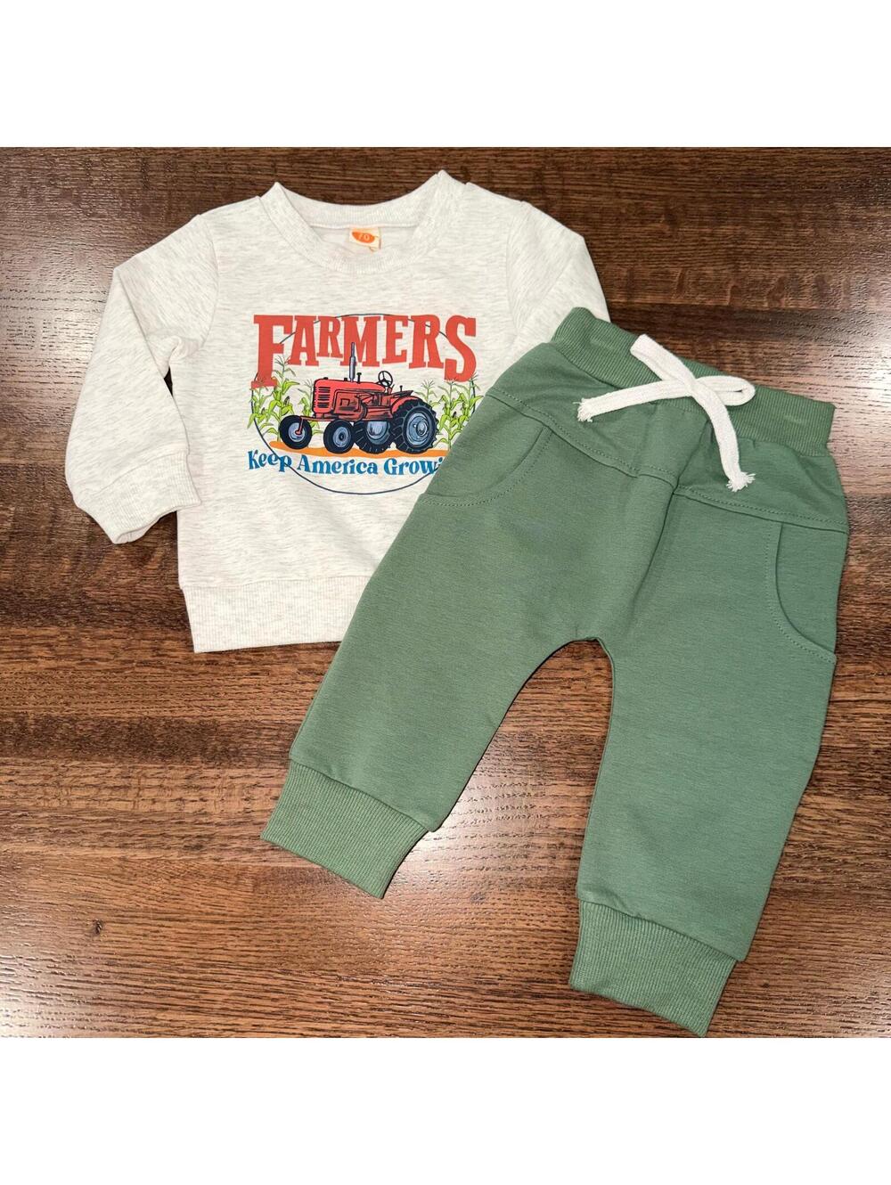 Farmer's Keep America Growing Boys Tractor Crew & Jogger Set 2pc 18mos NWT
